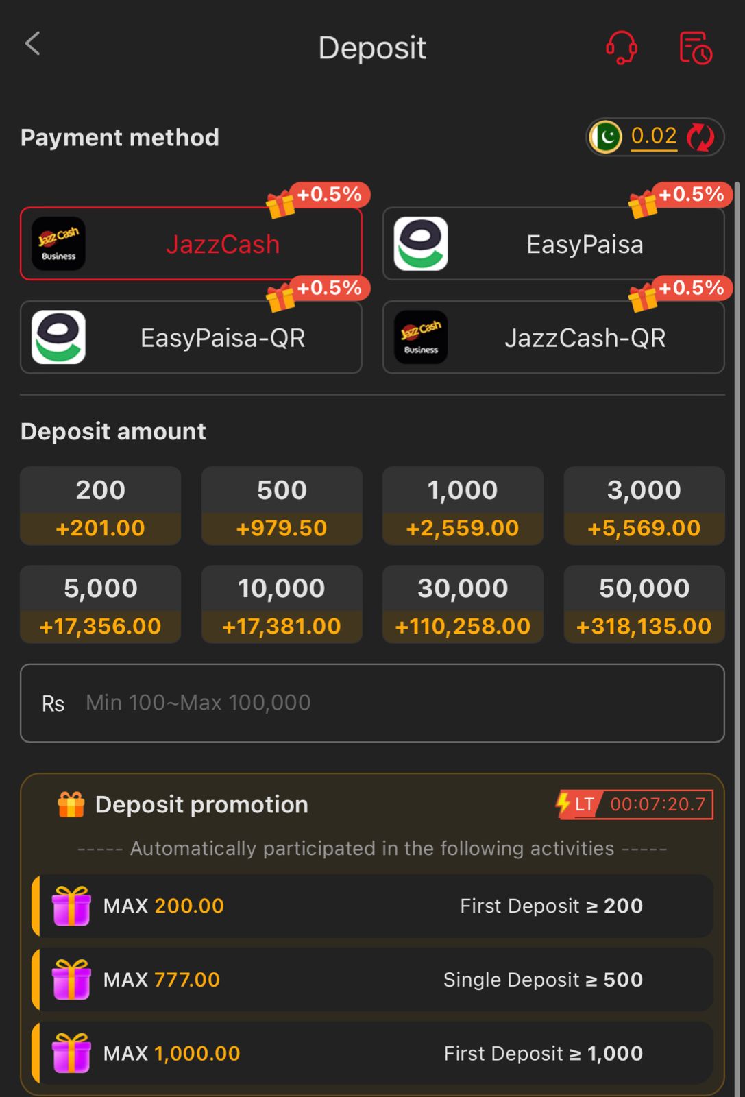 ZC777 Deposit Methods